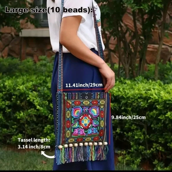 Sparrow Rain Ethnic Bohemian Embroidered Tote Bag Handmade Art 2 Wear Crossbody - Picture 3 of 6